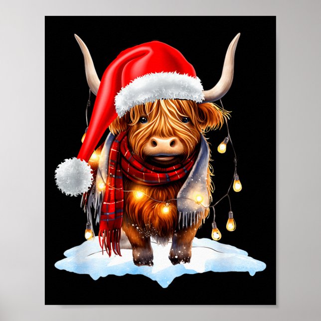 Christmas Scottish Highland Cow Wrapped In Christm Poster (Front)
