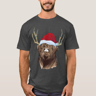 Christmas Scottish Highland Cow XMas Santa Hat Lig T-Shirt