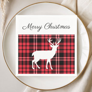 Christmas Scottish Red Tartan Plaid Pattern Stag Napkin