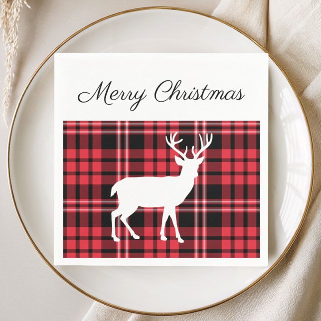 Christmas Scottish Red Tartan Plaid Pattern Stag Napkin (Christmas Scottish Red Tartan Plaid Pattern Stag Napkins)