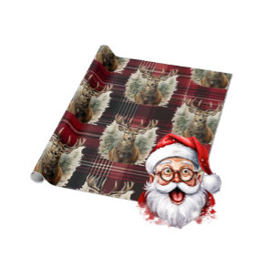 Christmas Scottish Tartan dark red Reindeer Wrapping Paper