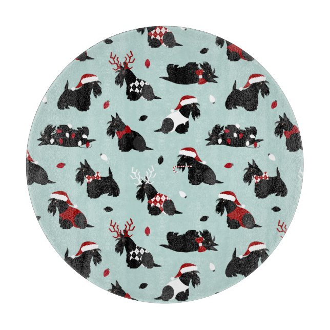 Christmas Scottish Terrier Blue Cutting Board (Front)