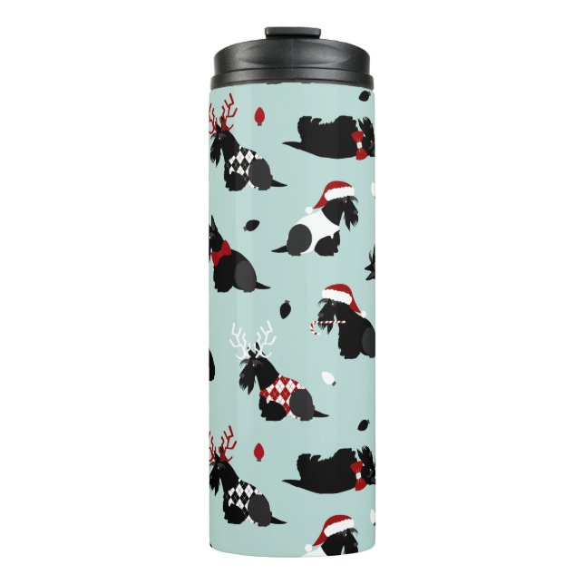 Christmas Scottish Terrier Blue Thermal Tumbler (Front)