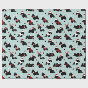 Christmas Scottish Terrier Blue Wrapping Paper