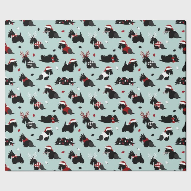 Christmas Scottish Terrier Blue Wrapping Paper (Seam)
