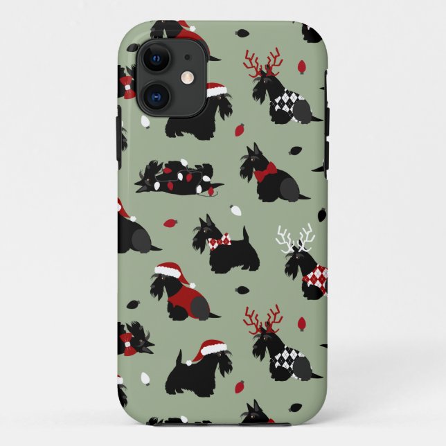 Christmas Scottish Terrier Green Case-Mate iPhone Case (Back)