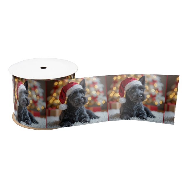 Christmas Scottish Terrier On Fur Satin Ribbon (Spool)
