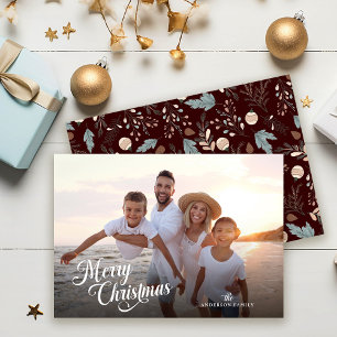 Christmas Script Full Photo Boho Greenery Holiday Card