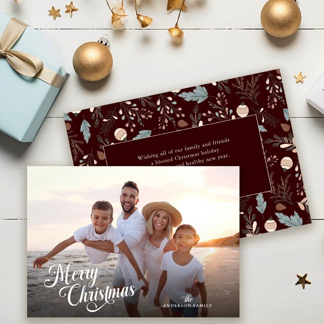 Christmas Script Full Photo Boho Greenery Message Holiday Card (Creator Uploaded)
