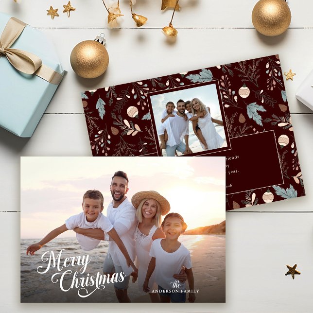 Christmas Script Full Photo Boho Greenery Message Holiday Card (Creator Uploaded)