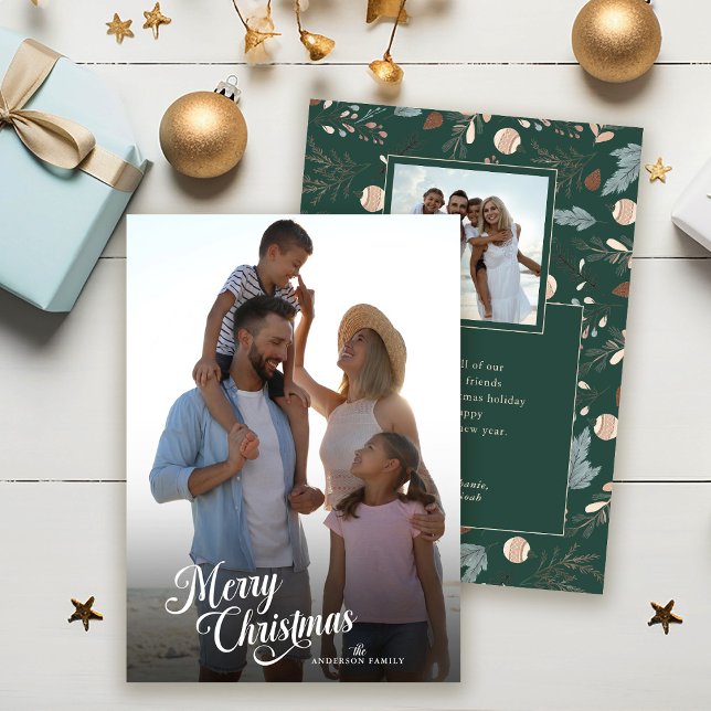 Christmas Script Full Photo Boho Greenery Message Holiday Card (Creator Uploaded)