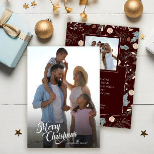 Christmas Script Full Photo Boho Greenery Message Holiday Card