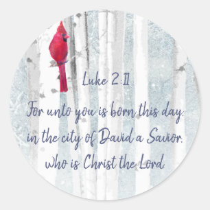 Christmas Scripture Luke 2:11 Cardinal Bird Classic Round Sticker