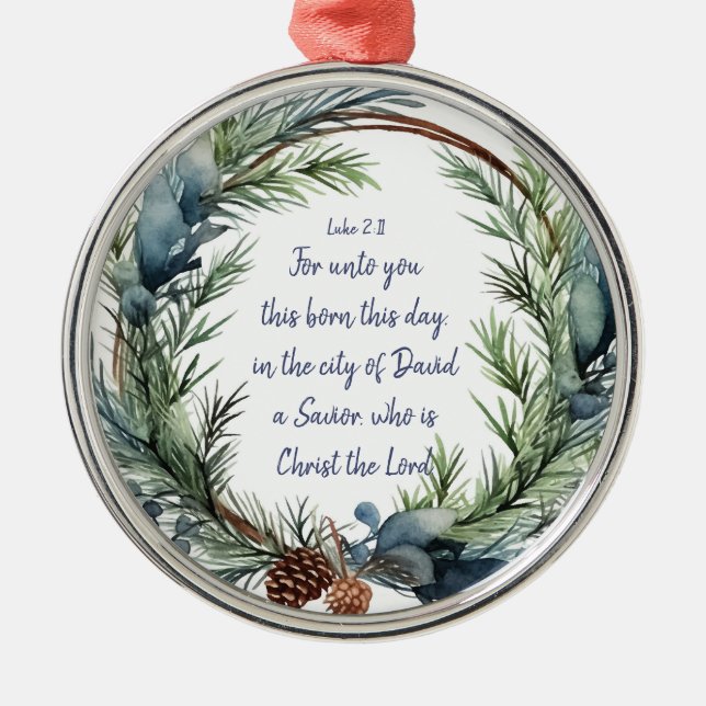 Christmas Scripture Luke 2:11 Cardinal Bird Metal Ornament (Front)