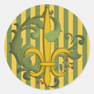 Christmas Scroll Fleur de lis Classic Round Sticker