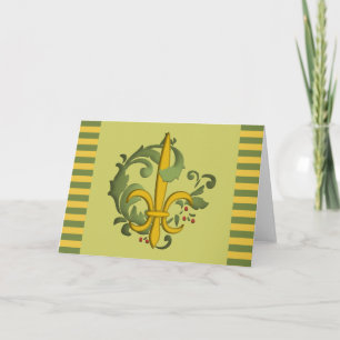 Christmas Scroll Fleur de lis Holiday Card