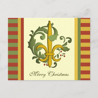 Christmas Scroll Fleur de lis Holiday Postcard
