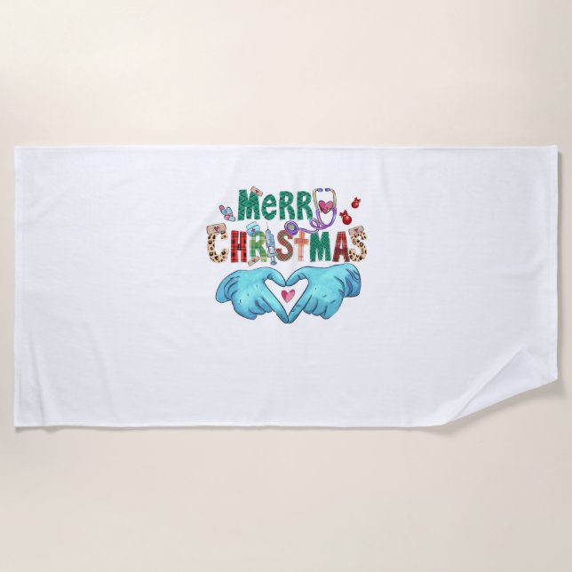 Christmas Scrub Merry Christmas Xmas Stethoscope N Beach Towel (Front)
