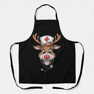 Christmas Scrub Top Reindeer Rubber Gloves Nurses Apron