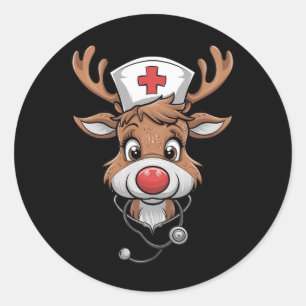 Christmas Scrub Top Reindeer Rubber Gloves Nurses Classic Round Sticker