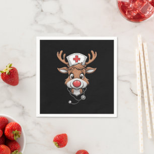 Christmas Scrub Top Reindeer Rubber Gloves Nurses Napkin