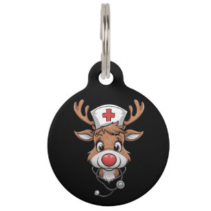 Christmas Scrub Top Reindeer Rubber Gloves Nurses Pet Tag