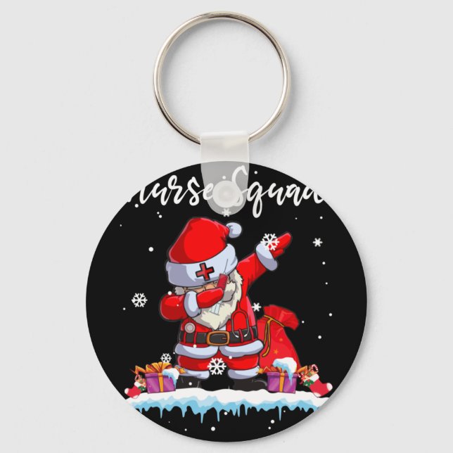 Christmas Scrub Tops Women Dabbing Santa Scrubs Key Ring (Front)