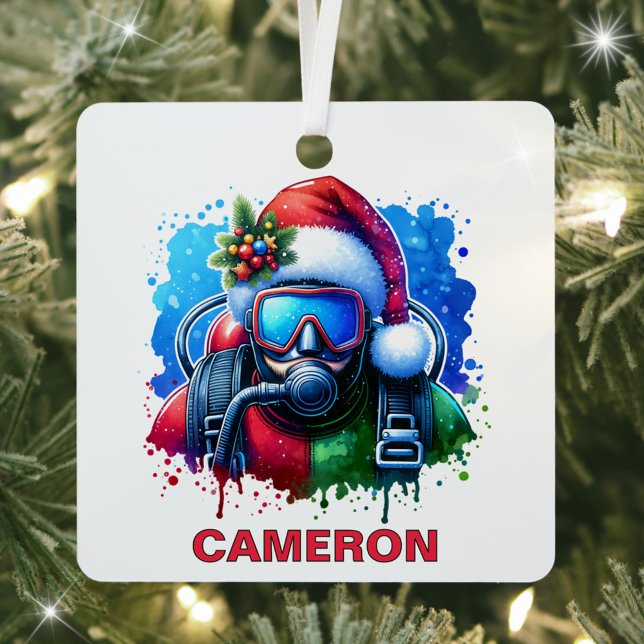 Christmas Scuba Diver Custom Name Metal Tree Decoration (Creator Uploaded)