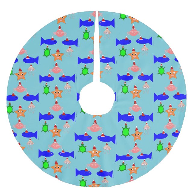 Christmas Sea Creatures Brushed Polyester Tree Skirt (Front)