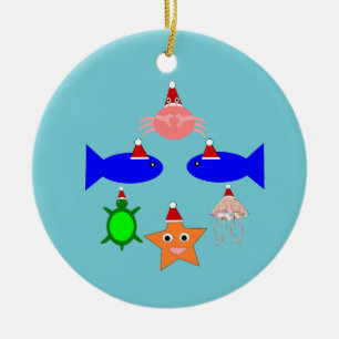 Christmas Sea Creatures Ceramic Ornament