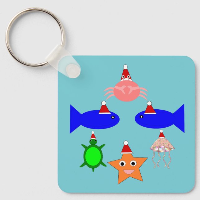 Christmas Sea Creatures Custom Key Ring (Front)