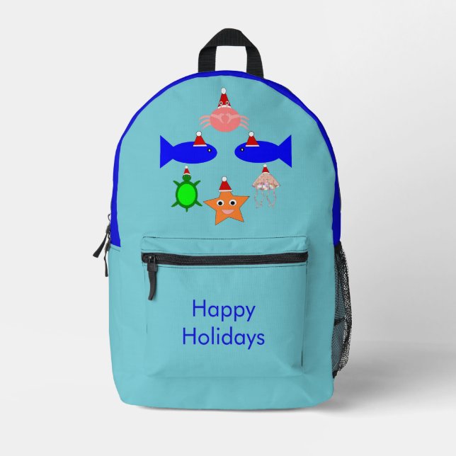 Christmas Sea Creatures Custom Printed Backpack (Front)