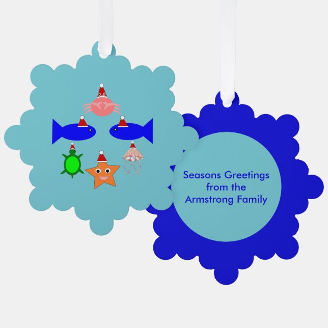 Christmas Sea Creatures Custom Tree Decoration Card (Front/Back)