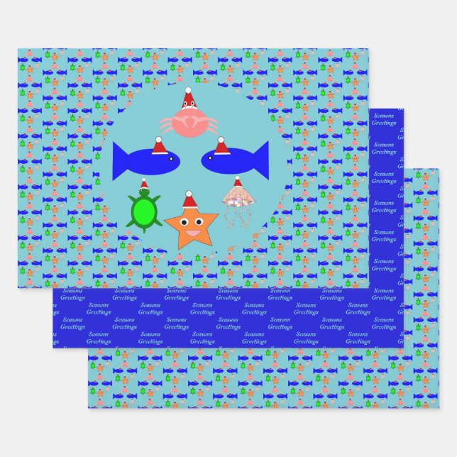 Christmas Sea Creatures Custom Wrapping Paper Sheet (Set)