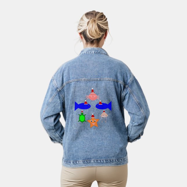 Christmas Sea Creatures Denim Jacket (Model)