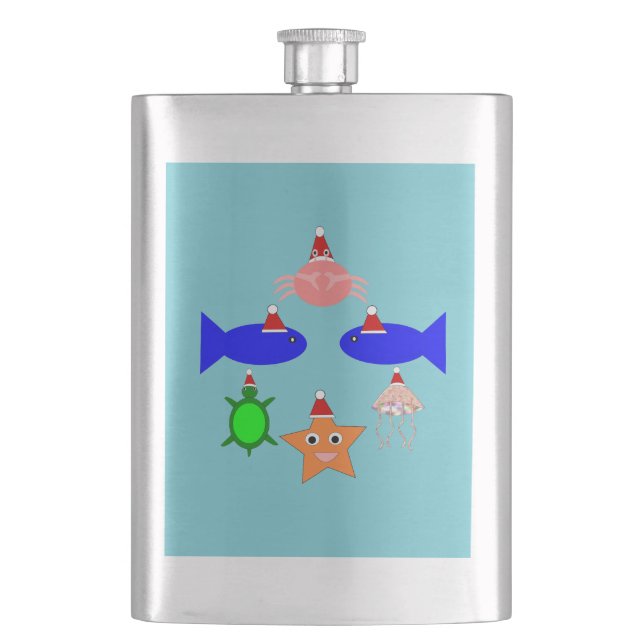 Christmas Sea Creatures Hip Flask (Front)