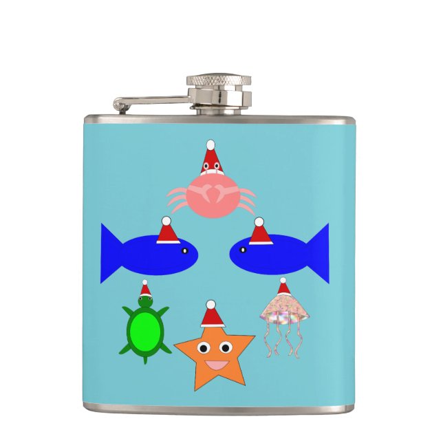 Christmas Sea Creatures Hip Flask (Front)