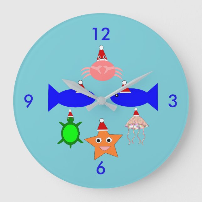 Christmas Sea Creatures Large Clock (Front)