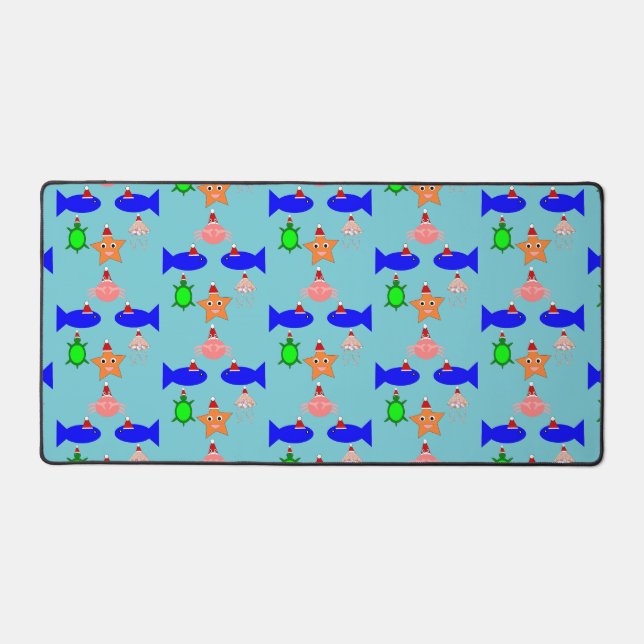Christmas Sea Creatures Patterned Desk Mat (Front)