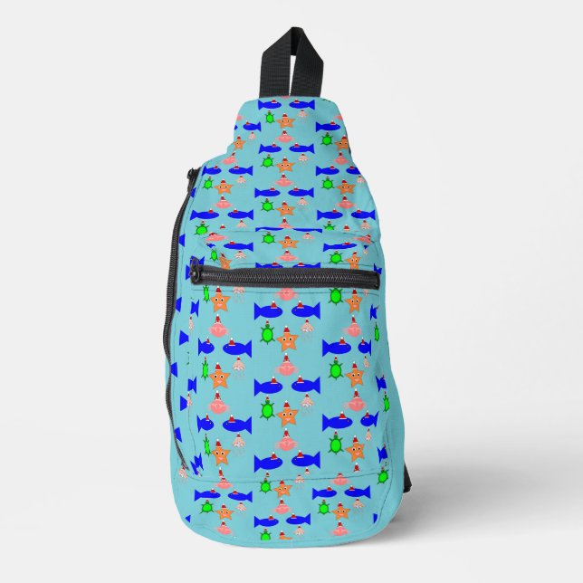 Christmas Sea Creatures Patterned Sling Bag (Front)