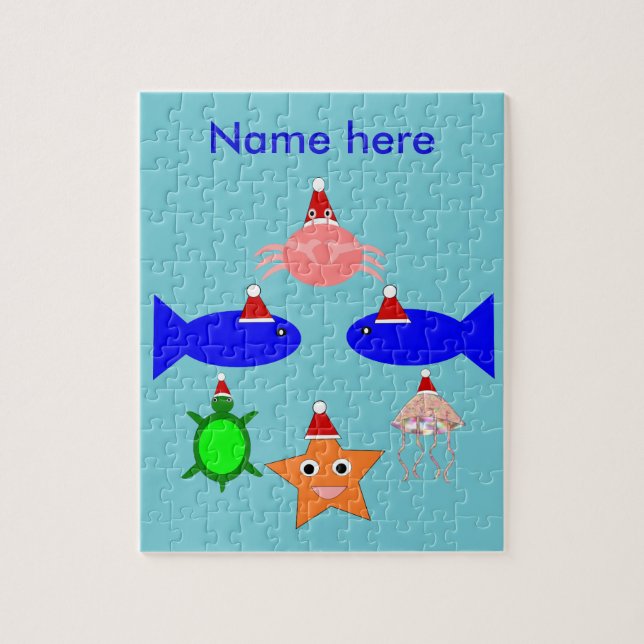 Christmas Sea Creatures Personalised Jigsaw Puzzle (Vertical)