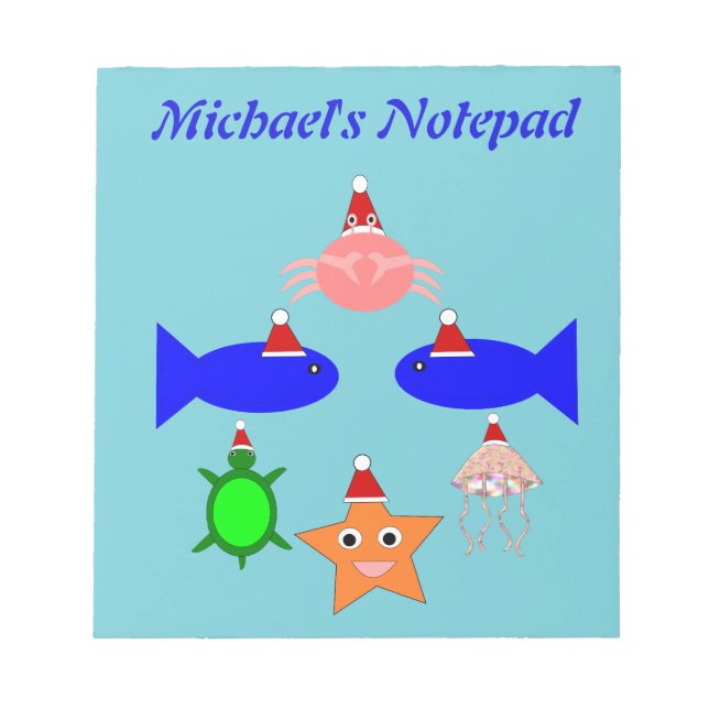 Christmas Sea Creatures Personalised Notepad (Front)