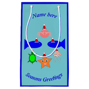 Christmas Sea Creatures Personalised Small Gift Bag