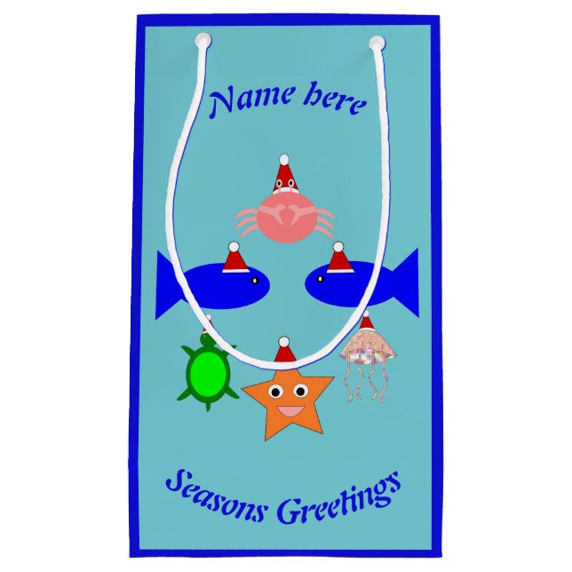 Christmas Sea Creatures Personalised Small Gift Bag (Front)