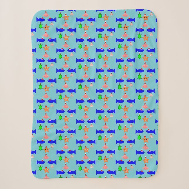 Christmas Sea Creatures Sherpa Blanket (Front)