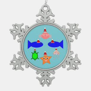 Christmas Sea Creatures Snowflake Pewter Christmas Ornament