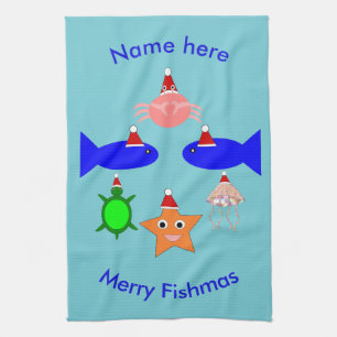 Christmas Sea Creatures Tea Towel