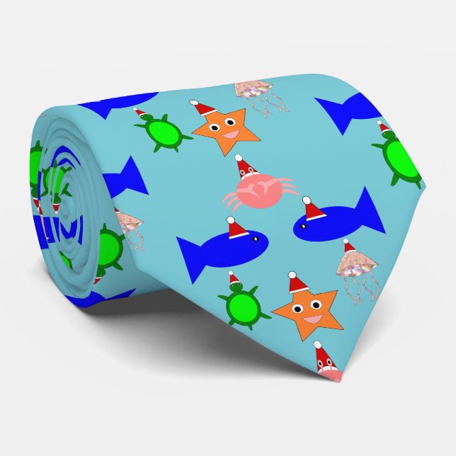 Christmas Sea Creatures Tie (Rolled)