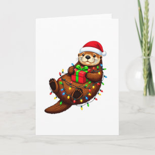: Christmas Sea Otter Enhydra Lutris Santa Hat Card