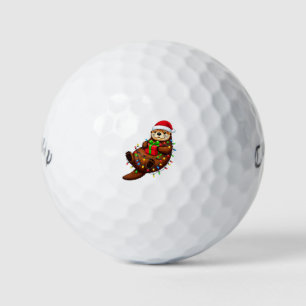 : Christmas Sea Otter Enhydra Lutris Santa Hat Golf Balls